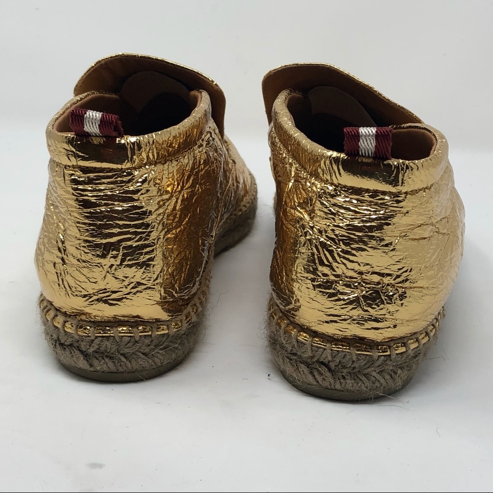 Bally Gold Crinkle Leather Slip On Espadrilles - Picture 4 of 7